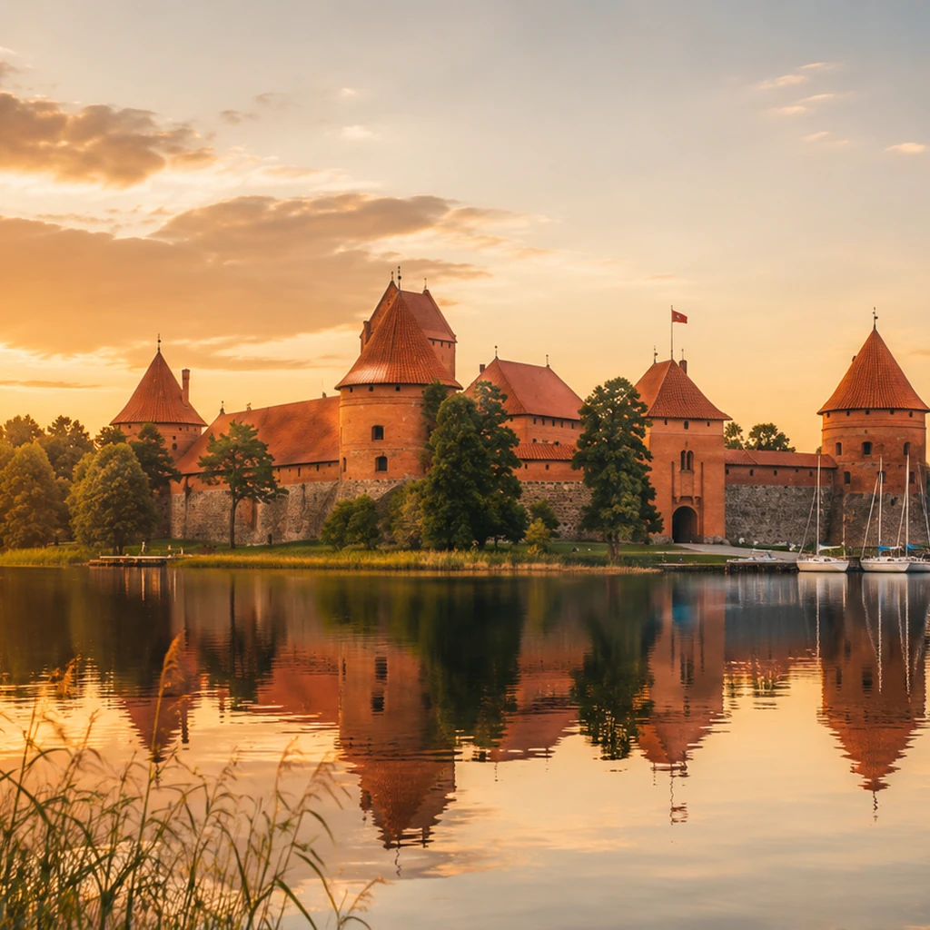 Trakų pilis prie ežero ir medinis tiltas